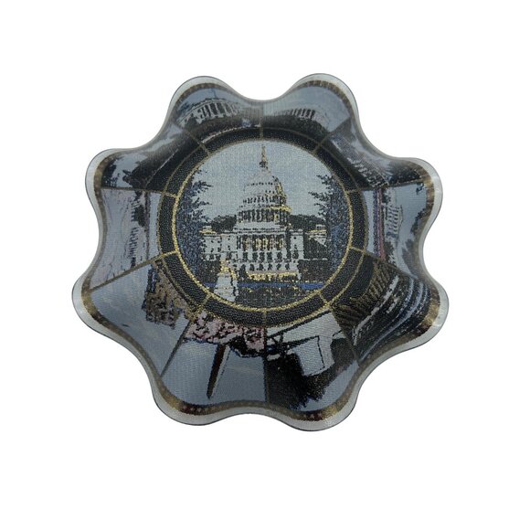 Washington D.C. Souvenir Decorative Fluted Glass Trinket Dish Iconic Landmarks - Picture 3 of 8